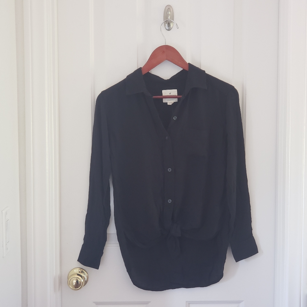 Nwt American Eagle Tie-Front Oversized Button Down Sz Xxs